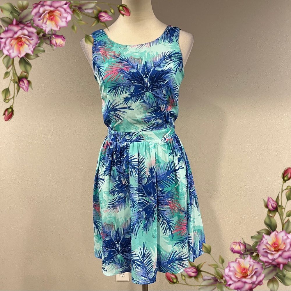 Marineblue Tropical Print Sleeveless mini Dress size small